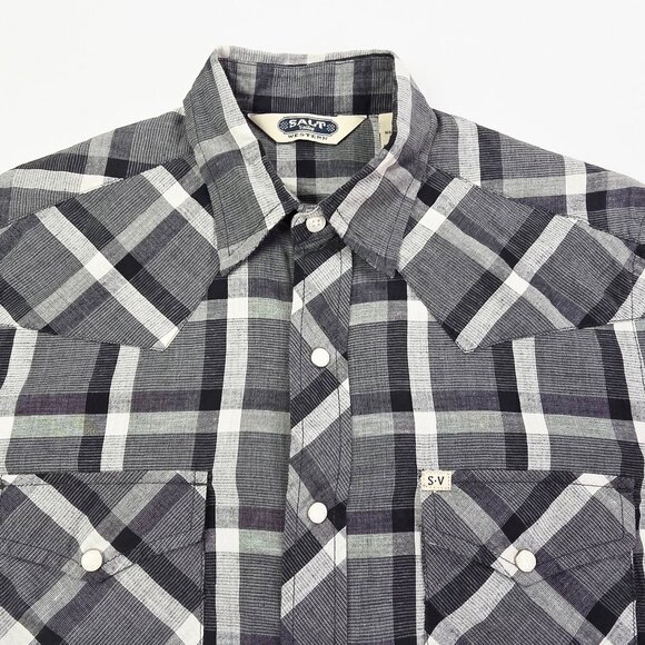 Salt Valley Gray Black White Plaid Size XS Mens Snap Lightweight Flannel Shirt - Picture 5 of 8